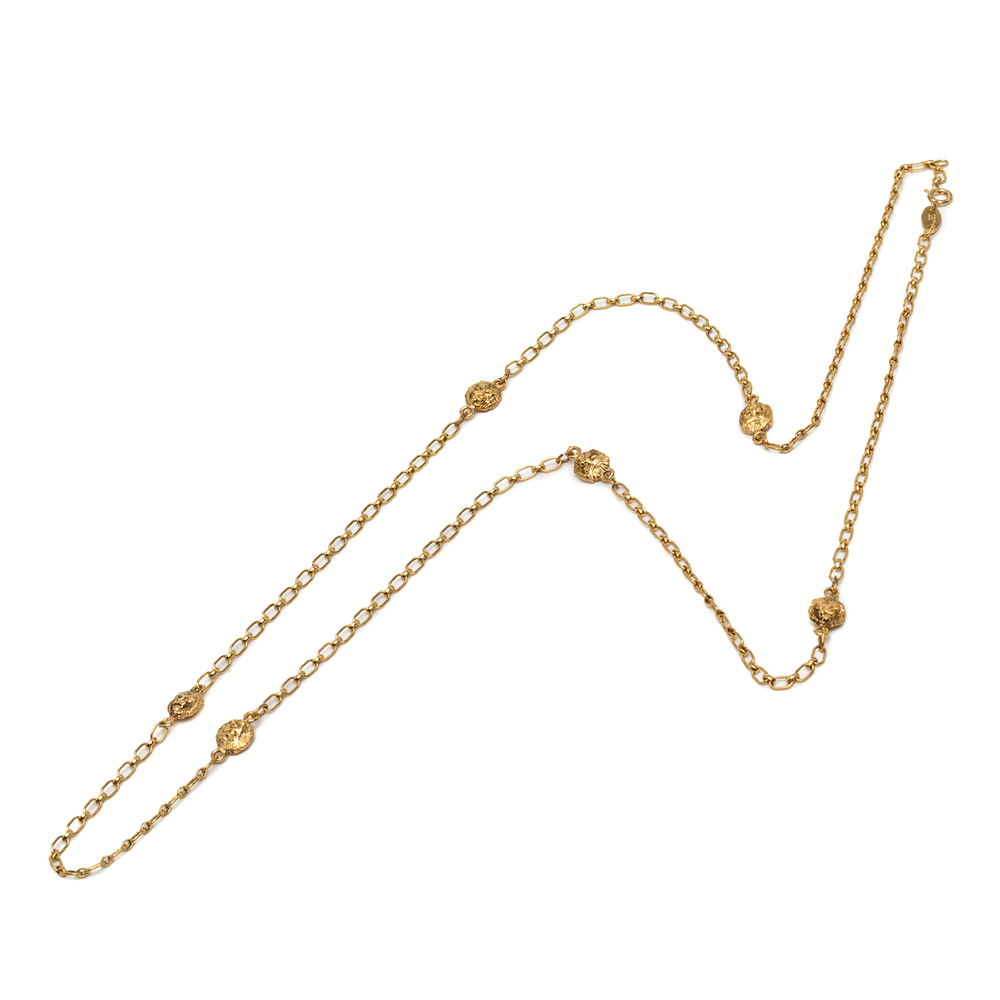 Pre-Loved Chanel CC Gold Plated Lion Head Station Chain Long Necklace